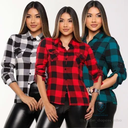Camisa Xadrez Femenina Quadriculado Manga Longa Viscose Rodeio Feminino Blusa Mulher Para Quadrilha Shopee