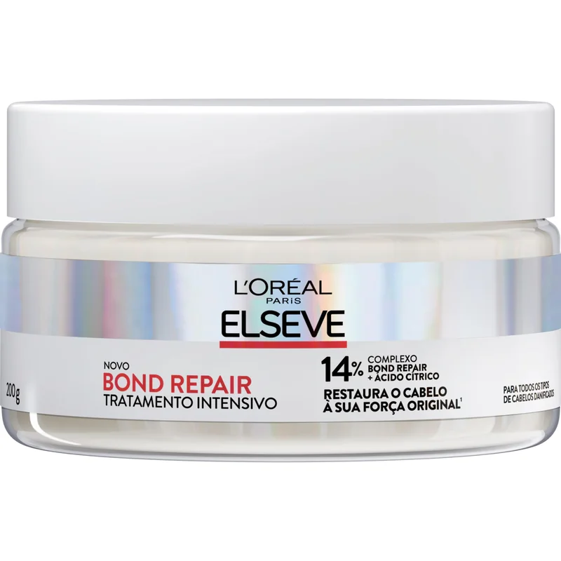 L'Oréal Paris Elseve Bond Repair Máscara de Tratamento Intensivo, com Ácido Cítrico e Glicina, Repara Ligações Capilares Quebradas, Reconstrução Profunda de Fios Danificados, 200g