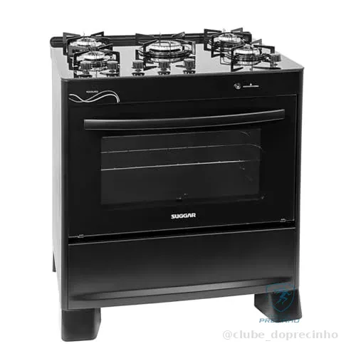 SUGGAR FOGÃO NEO GLASS PRETO MESA DE VIDRO 5 BOCAS TREMPE 6 APOIOS ACENDIMENTO AUTOMÁTICO FGVNG510PT