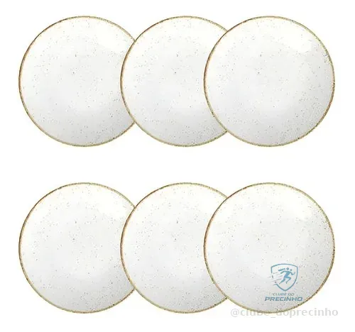 Jogo 6 Pratos Rasos Rústico Marrom Porcelana 25cm Tramontina Branco Liso