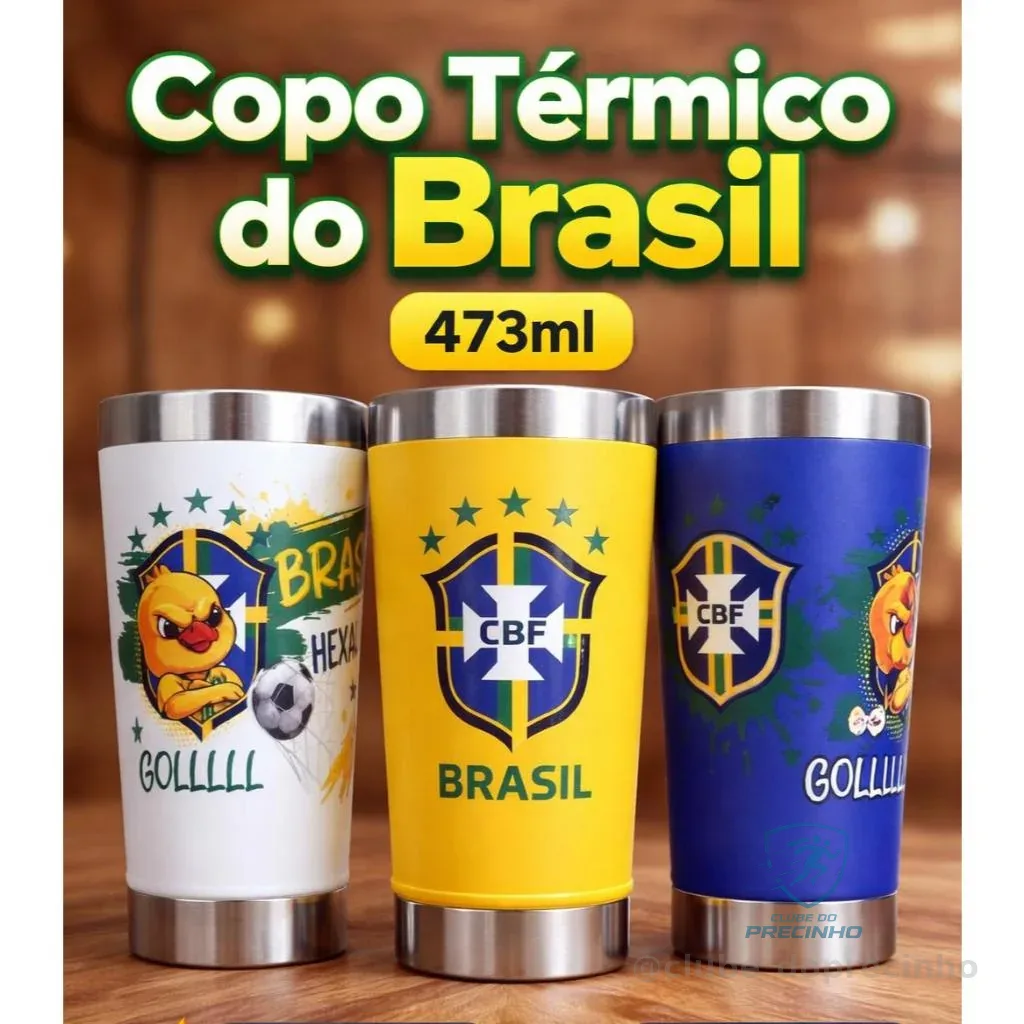 Copo Termico 473ml Personalizado Brasil Com Abridor integrado e Tampa - Tema Copa do Mundo Shopee