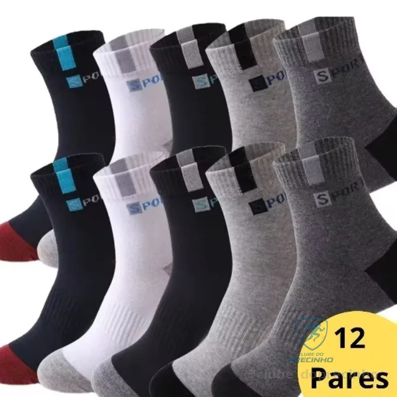 Kit de 12 Pares de Meias Sport Cano Longo Meias Masculina Shopee