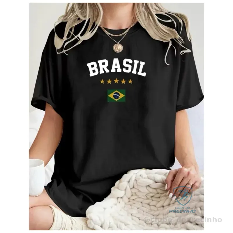 Camiseta Feminina 100% Algodão Premium Blusa Brasil Copa Mundo Confortável Envio Rápido Shopee