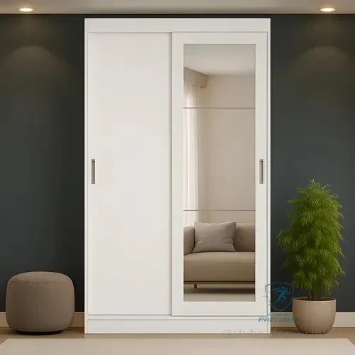 Guarda-roupa Solteiro Móveis Carraro 2 Portas Correr Espelho Branco