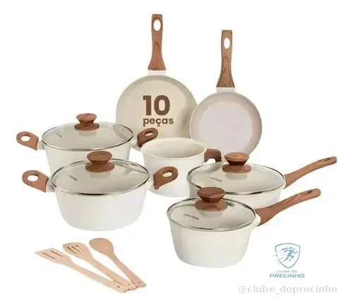 Jogo De Panelas Indução Gourmet Antiaderente Cerâmica Premium Mármol 10 Peças Mimo Style Mármore