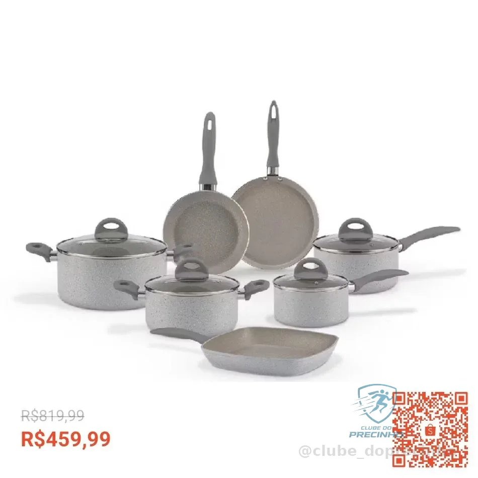 Jogo de Panelas Brinox Antiaderente Ceramic Life - Marble Blend com Indução - Cinza Claro