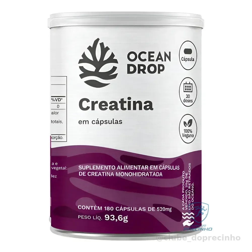 Creatina Monohidratada 100% Pura Ocean Drop 180 Cápsulas Creatina 180 Capsulas 30 Porções