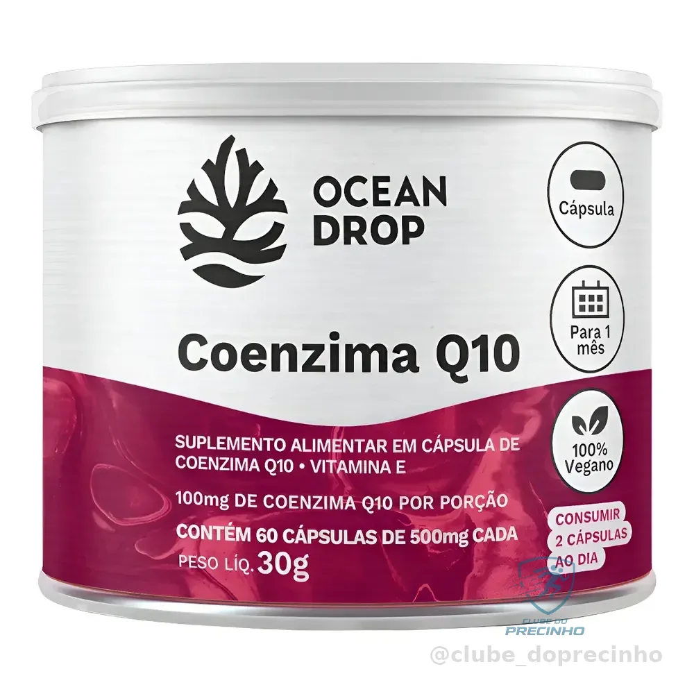 Coenzima Q10 Coq10 100mg + Vitamina E Ocean Drop Ubiquinona Coenzima Q10 60 Cápsulas