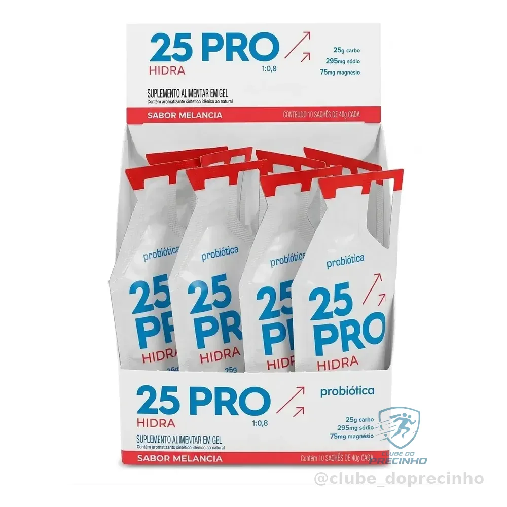 Gel 25 Pro Hidra Carbo Eletrólitos 10 Sachês 40g Probiótica  Melancia