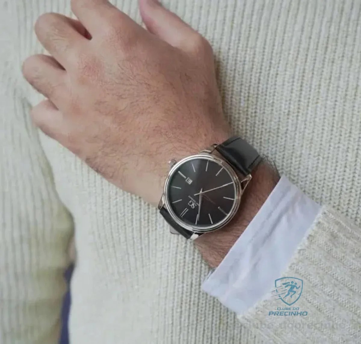 Relógio Masculino Chrowl Saint Germain Pulseira Couro Caixa Prateada Fundo Preto 42mm Clássico Prateado Mercado Livre