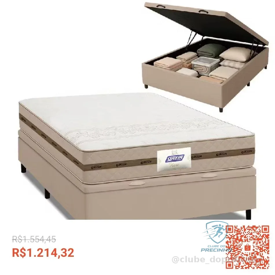 Cama Box Baú Casal Colchão Molas Flora Bege 138x188x61cm