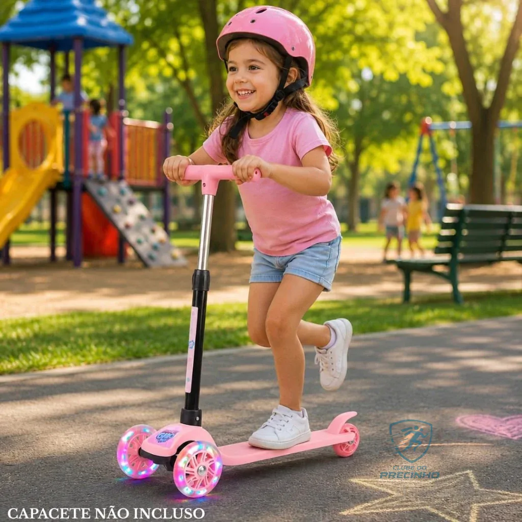 Patinete Dobrável Infantil 3 Rodas Com Led - Castela