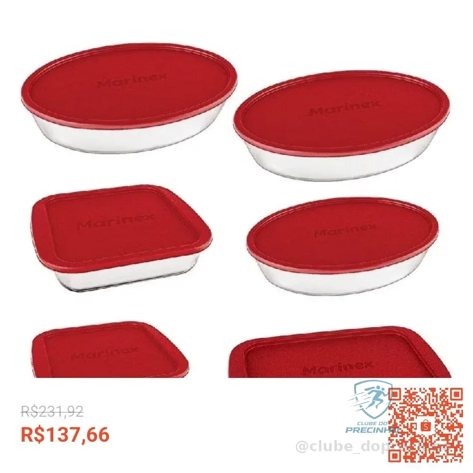 Conjunto de Assadeiras de Vidro Marinex com Tampa Vermelha 6 Peças