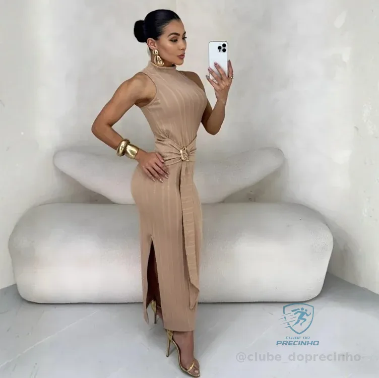 Vestido Liz Feminino Regata Modelador Cinto Fivela Orgânica Mercado Livre