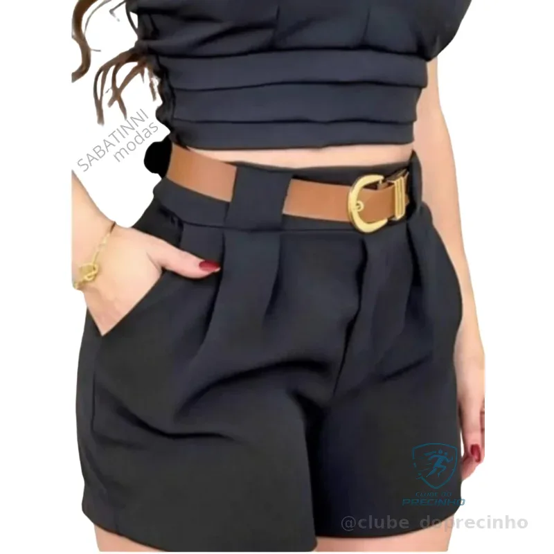 Shorts Tendencia Alfaiataria Com Cinto De Couro Modelo Social Short Shopee