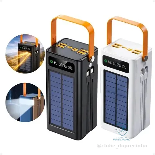 Carregador Portátil Power Bank Solar Turbo 50.000mah Rápido Preto