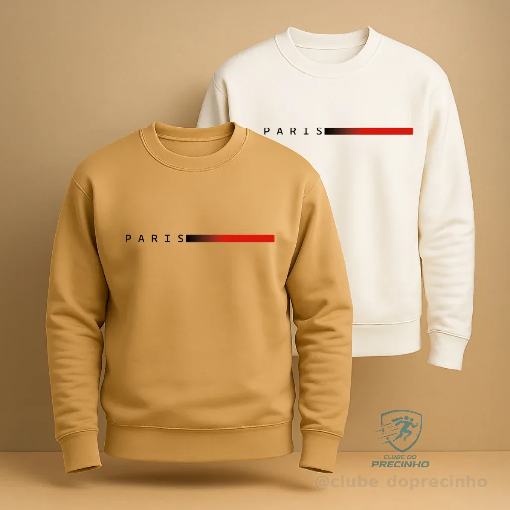 Kit 2 Blusa Moletom Paris Gola Redonda Blusa De Frio Algodão Casaco Feminino Masculino Shopee