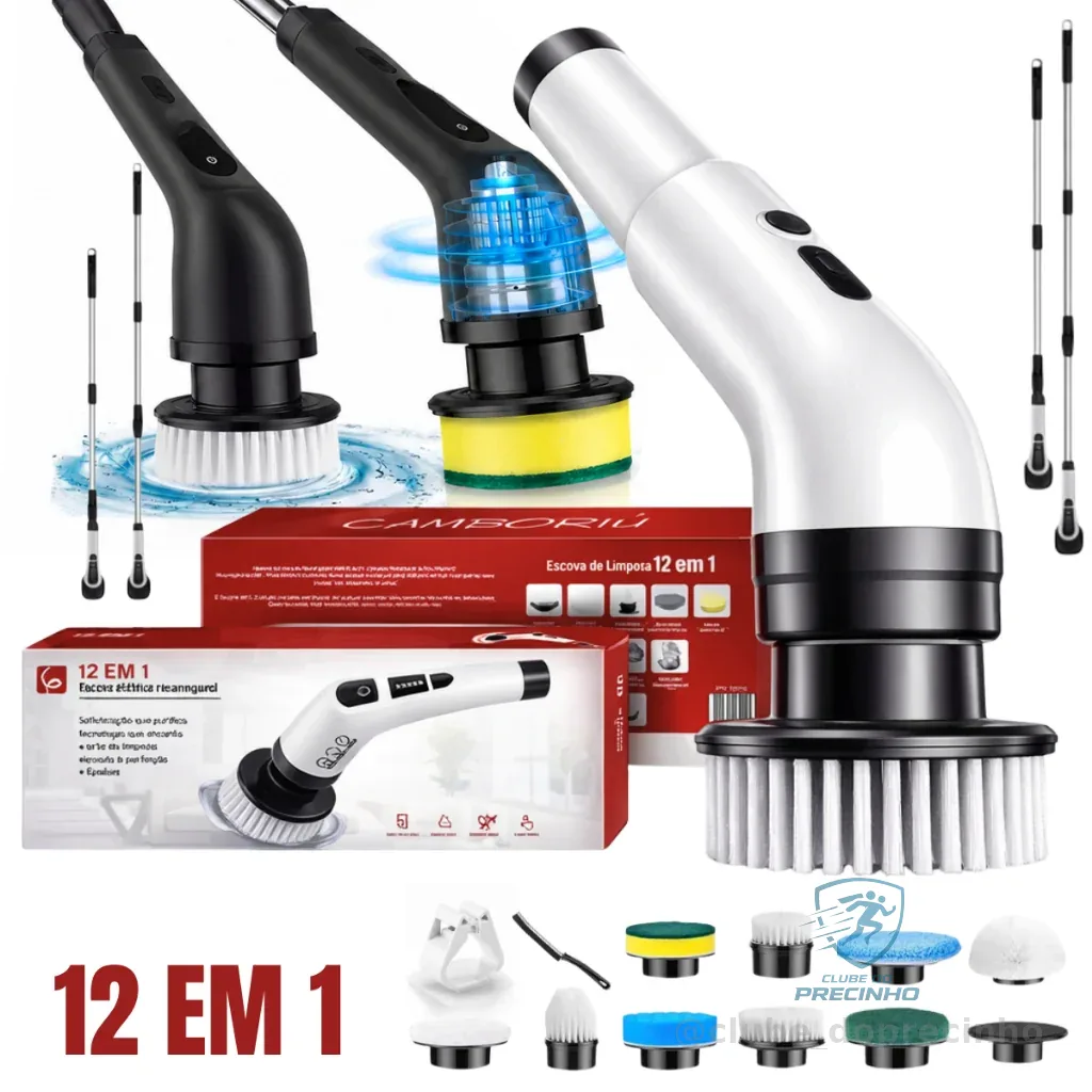 Escova Elétrica Limpeza Kit 12 em 1 Sem Fio Giratória Portátil Shopee