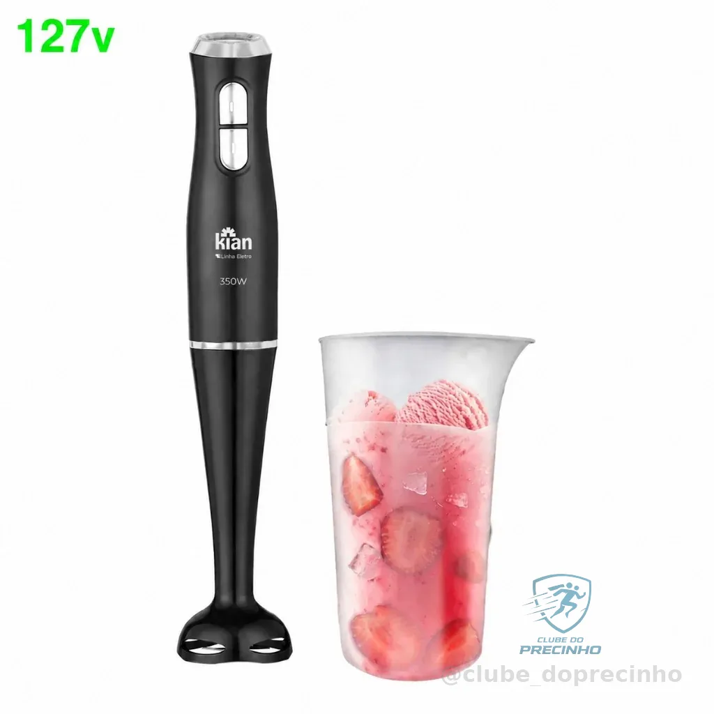 Mixer Elétrico Kian 350 W – Preto | 2 Velocidades | Copo Medidor 700 ml | 127 V | Aço Inox