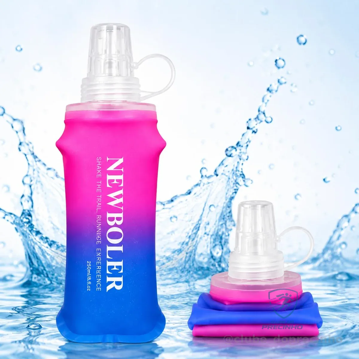 Garrafa Dobrável Flexível Esportiva Squeeze 250ml Portátil Silicone Reutilizável Livre de BPA Bico Anti Vazamento e Tampa Protetora Corrida Ciclismo Bike Academia Caminhada Trekking Viagem Hidratação