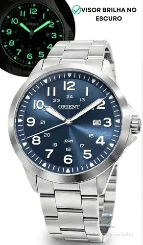 Relógio Orient Eternal Mbss1380 Cor Prateado Com Fundo Azul