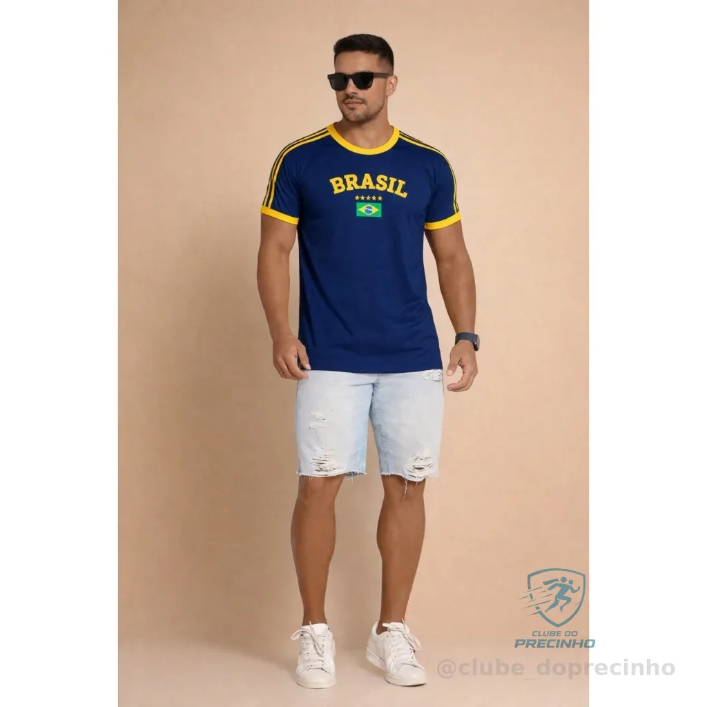 Camisa Bandeira do Brasil Bordada Torcedor Premium de Algodão Shopee