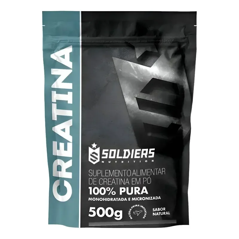 Creatina Monohidratada 500g Soldiers Nutrition 100% Pura Importada Alta Performance Músculo Treino Sem Sabor