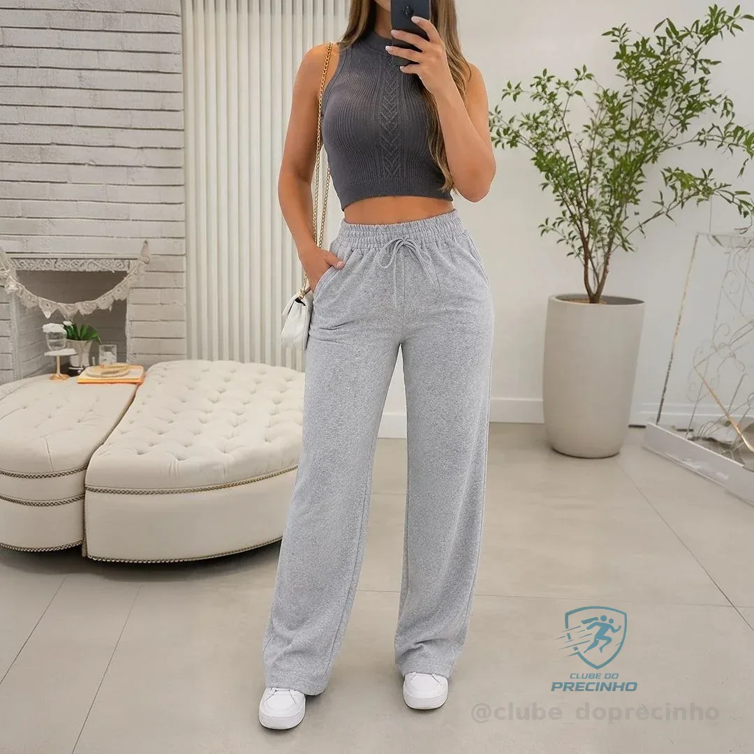 Calça Feminina Lãzinha Pantalona Cintura Alta Com Bolso Mercado Livre