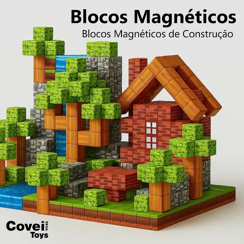 Kit 96 Blocos Magnéticos Construção Imã Montar Empilhamento Cubo Infantil Brinquedo Educativo Covei Toys
