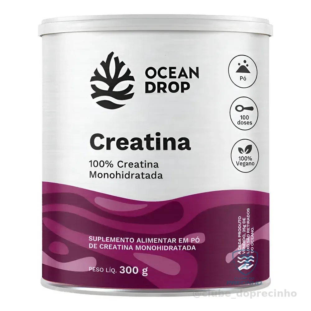 Creatina Monohidratada Ocean Drop Porção 3g Em Pó 100% Pura Creatina 300g | 50 Porções 3g