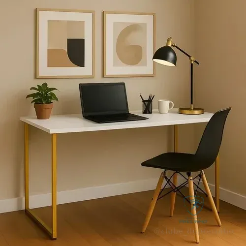 Escrivaninha Industrial 110cm  Mesa Estudo Aparador Pés Aço