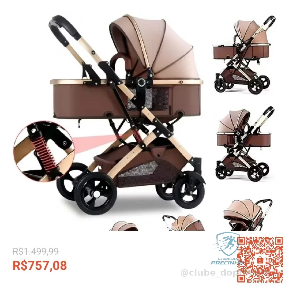 Carrinho de bebê Completo 3 EM 1 Reversível Berço Passeio- Até 15 Kg-Modelo Europeu Luxo