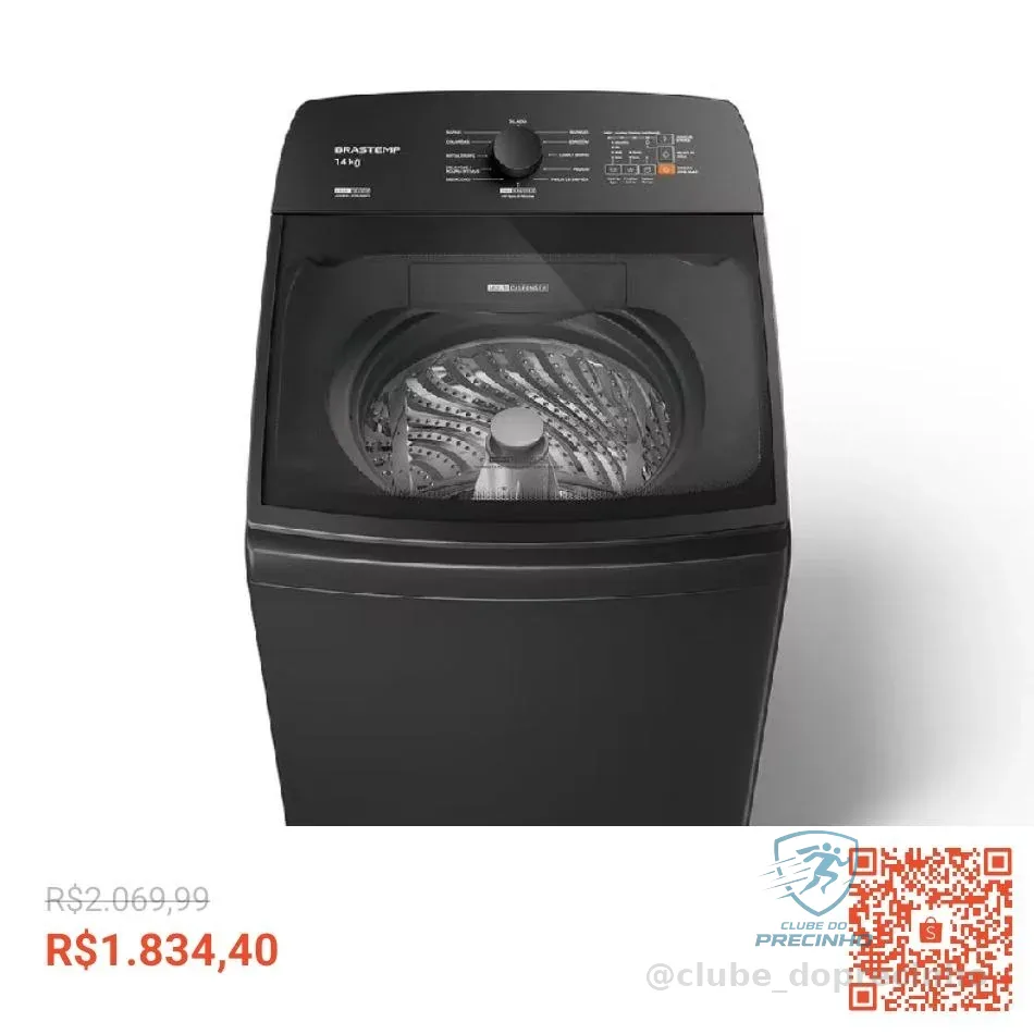 Máquina de Lavar Cinza Platinum Brastemp 14kg com Smart Sensor e Função Reduzir Tempo - BWJ14A9