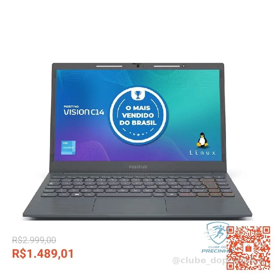 Notebook Positivo Vision C14 Intel® Celeron® Linux 4GB 128GB eMMC 14” HD Lumina BAR – Cinza