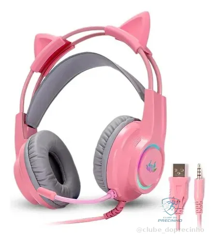 Headset Gamer Fone De Ouvido Microfone Pc Usb P2 Gatinho Rgb