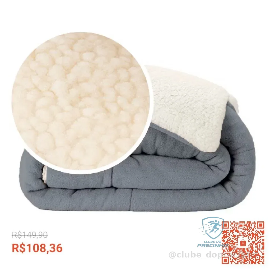 Coberdrom Casal Queen Sherpa Edredrom Pele de Carneiro 2,40m x 2,20m