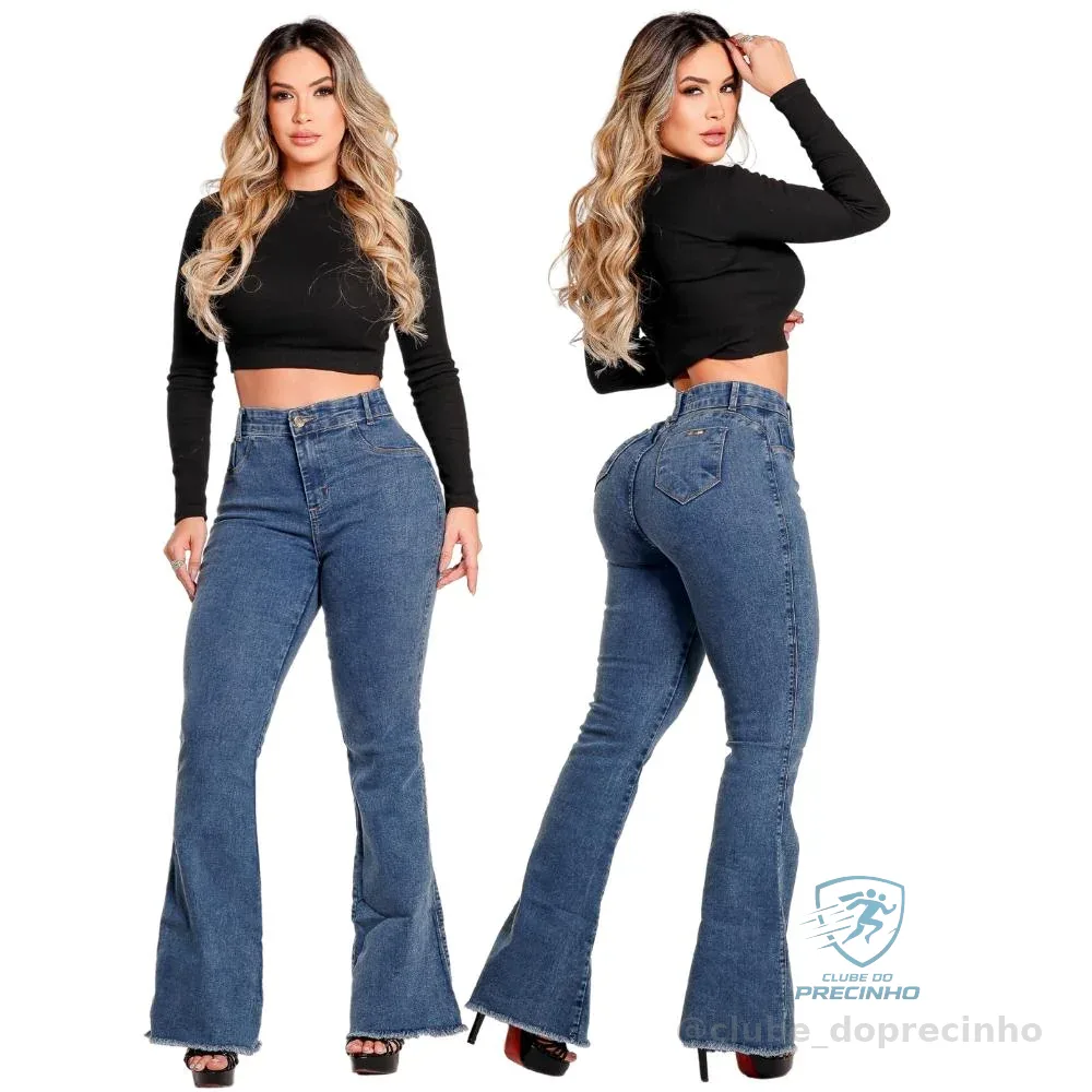 Calça Jeans Feminina Flare Marmorizada Lycra Modelagem Empina Bumbum Barra Desfiada Shopee