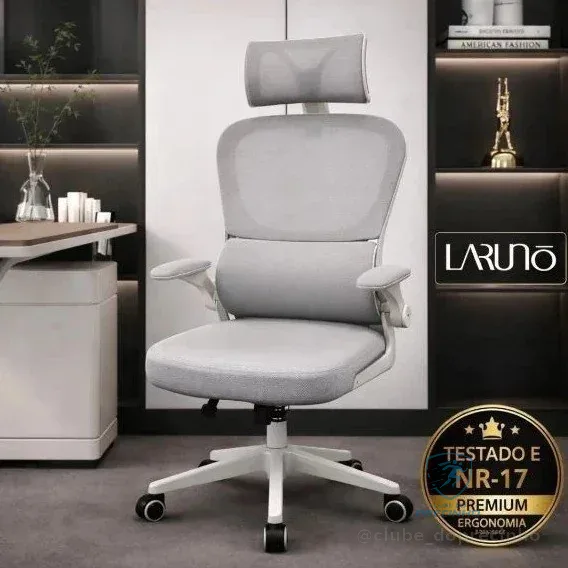 Cadeira de Escritório Ergonômica cinza Giratória com Apoio Lombar e Braços Ajustáveis - LARUNO