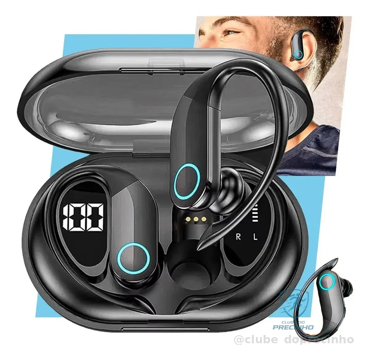 Fone de Ouvido Bluetooth TWS Esportivo com Gancho para Academia e Corrida Mercado Livre
