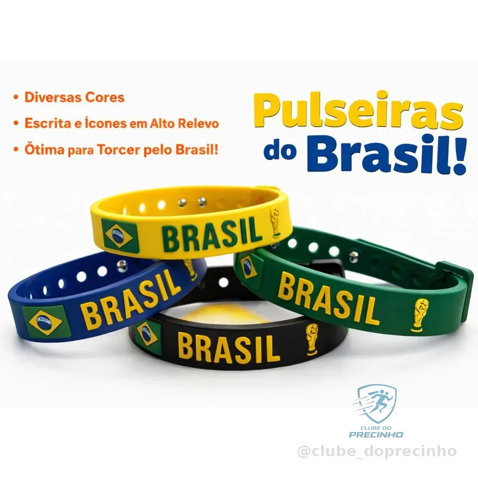 Kit Pulseiras Silicone Brasil Copa do Mundo Shopee