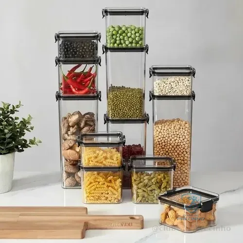 Pote Hermético Haushop Kit 12 Potes Para Alimentos Seguro Transparente
