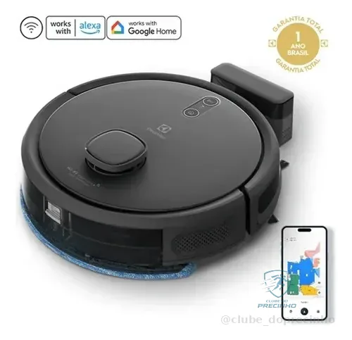 Robô Aspirador De Pó 4 Em 1 Electrolux Wi-fi Mop Passa Pano Seco E Úmido Até 1h40 De Bateria App Mapeamento Laser... Preto 127/220v