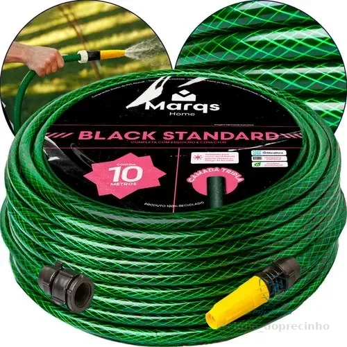 Mangueira De Jardim 10m Metros Com Esguicho Trançada Reforçada Flexível 7/16 Anti Dobra Irrigação Quintal Poço Lavagem Durável Marqs Home Verde