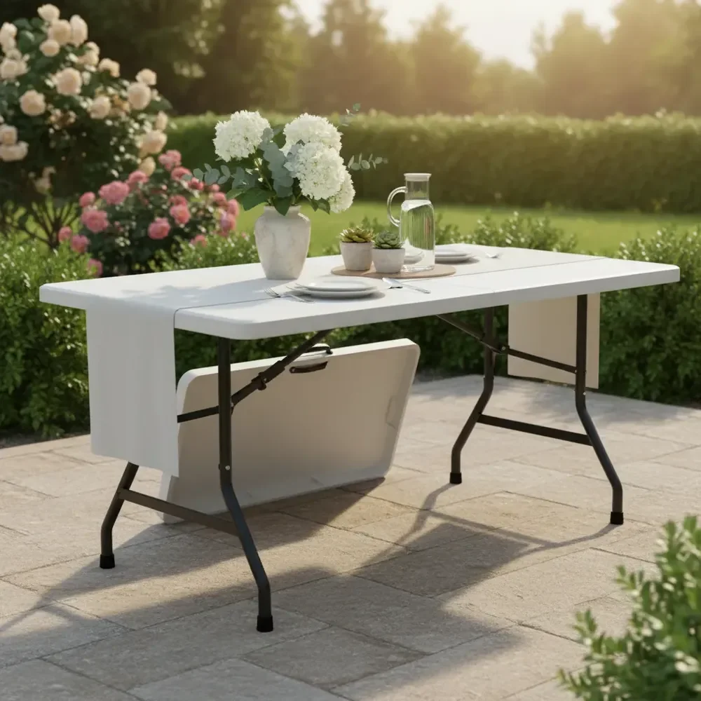 Mesa Dobrável Vira Maleta Com Alça Portátil 1.80m Camping Branco