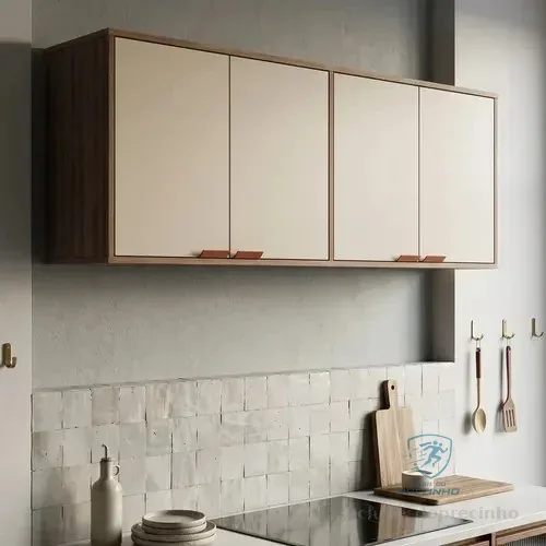 Armário Suspenso Aéreo Para Cozinha 4 Portas Off White - Design Nórdico Funcional, Compacto E Moderno, Estilo Industrial Com Amplo Espaço Interno - Modelo Capuleto