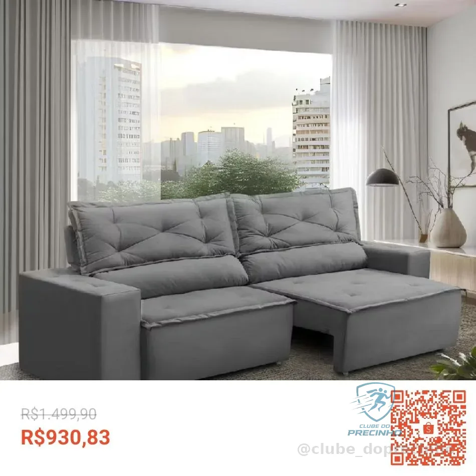 Sofá Retrátil e Reclinável 3 lugares com Molas 2,00m Livia Suede Adonai Estofados