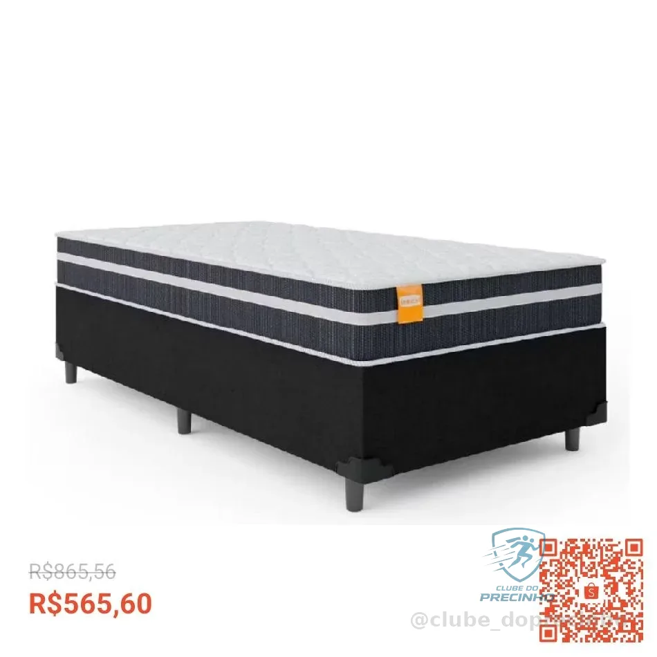 Cama Box Solteiro Colchão Molas Qatar 88x188x60cm Branco / Preto - Suporta até 200Kg