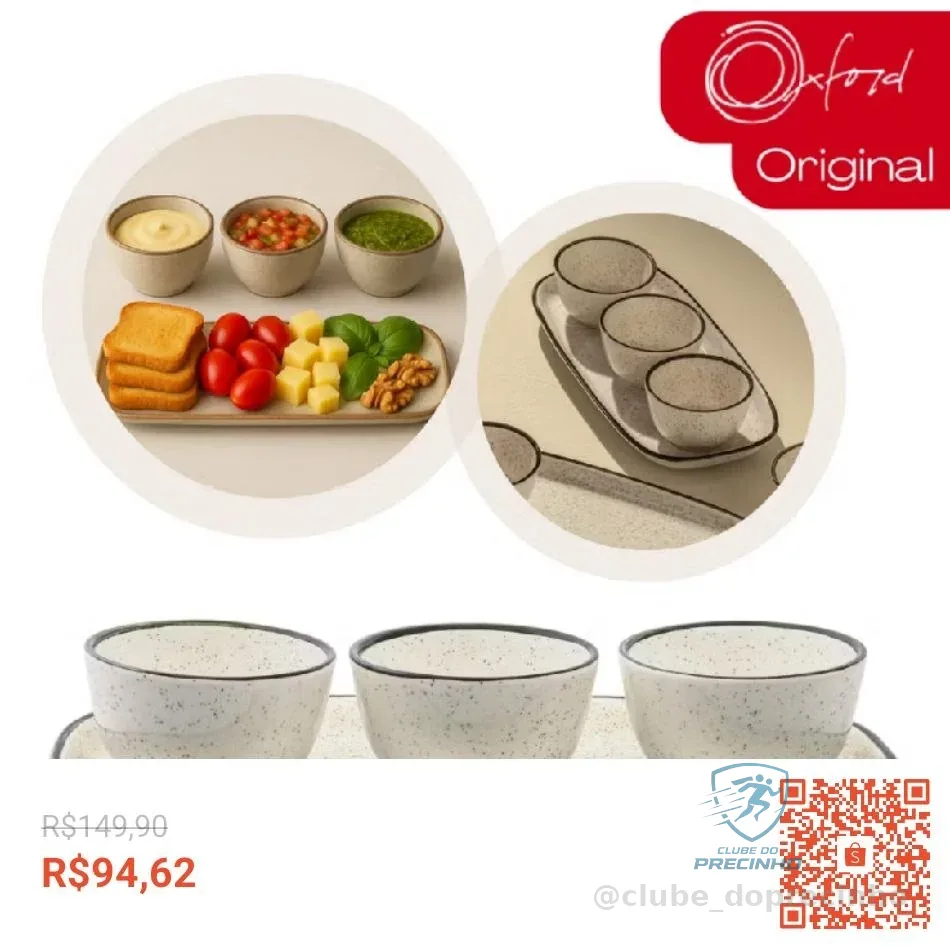 Jogo Petisqueira Bandeja Retangular 3 Bowls Para Servir Brisa Oxford