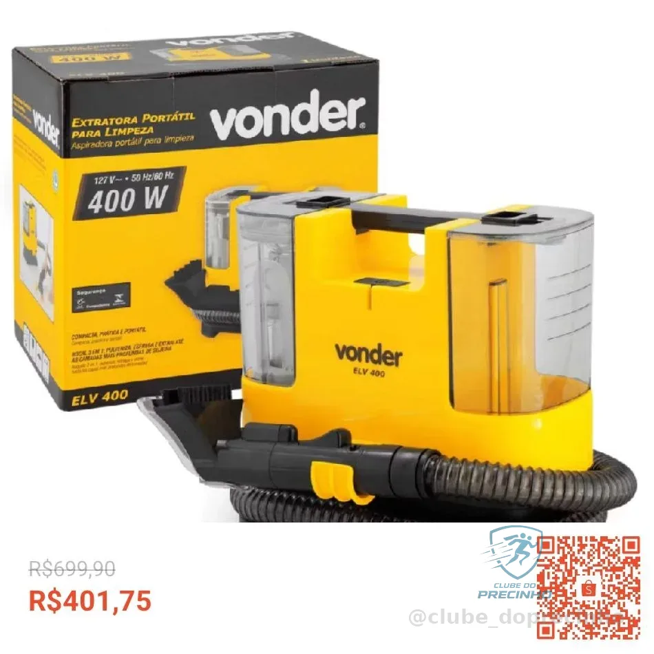 Extratora Higienizadora Portátil Vonder ELV400 400W - Limpa Estofados, Sofás e Carpetes