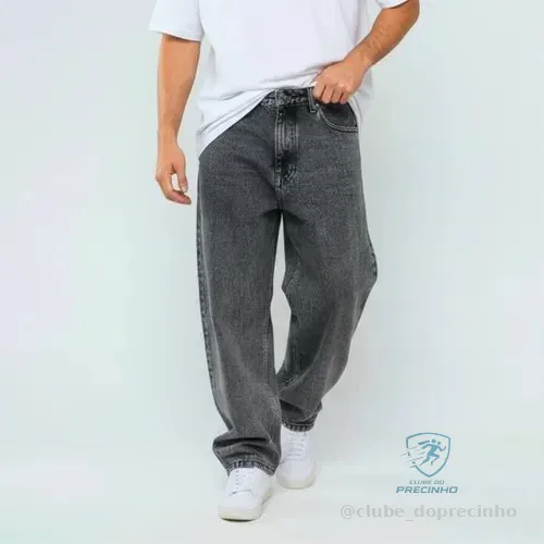 Calça Jeans Masculino Baggy Balão Streetwear Cinza Estonada
